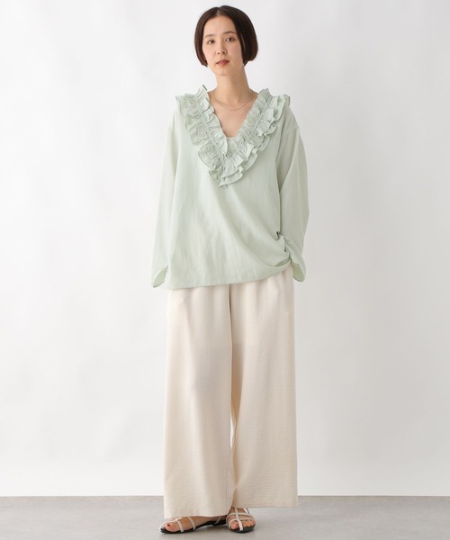 seventen フリルVネックブラウス　ブラック　M 新品 SEVEN TEN フリルVネックトップス ブラック M シャツ フリル