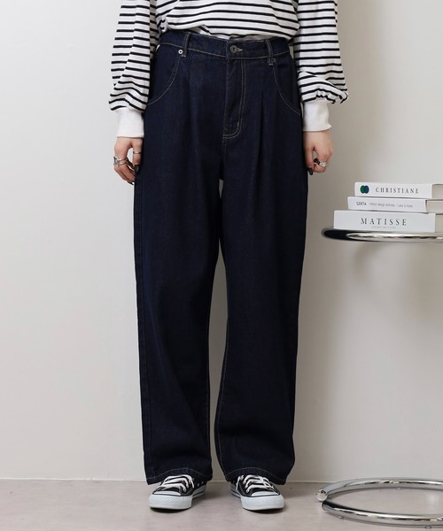 コットン100% デニムパンツ サイズ32 ダークブルー 大きいサイズ 綿100％ボーイフレンドデニムパンツ（ゆったり