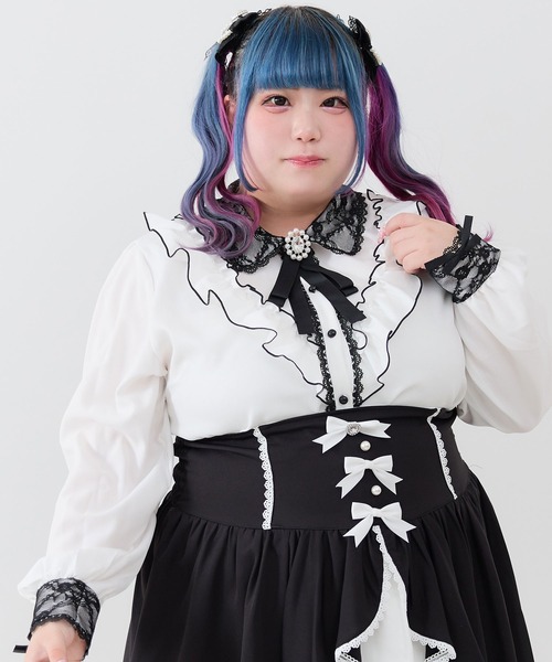 ブラウス シャツ レース重ねビジューブラウス レディース