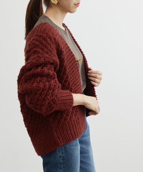 「MADEMOISELLE ROPE'」 ニットカーディガン 38 レッド レディース_画像2