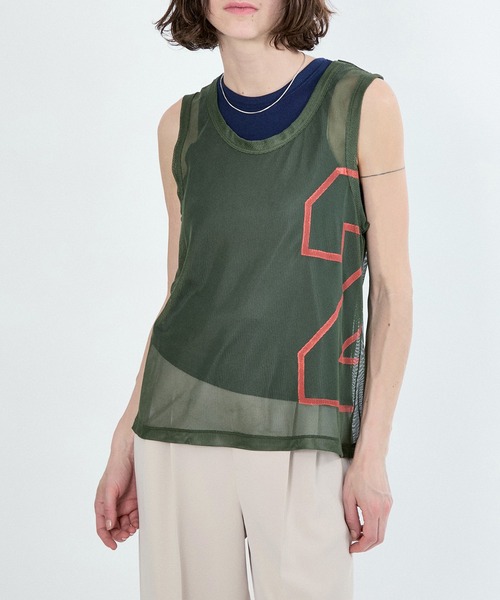 タンクトップ ノースリーブ NUMBERING MESH LAYERED TTP レディース