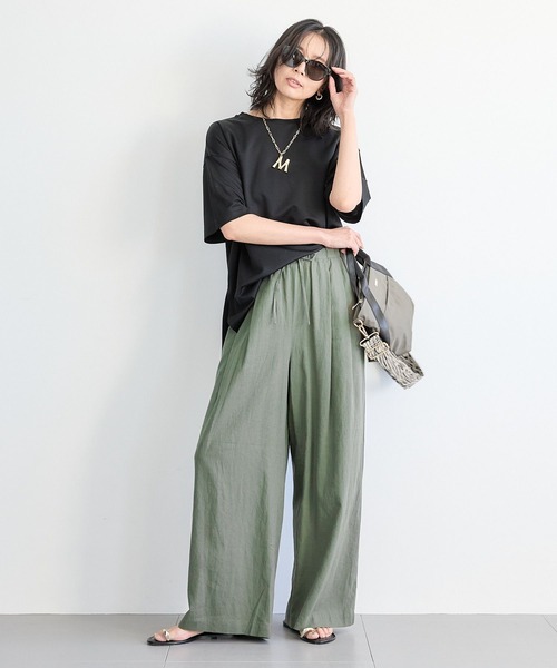 K8.0BASEBALL9 ベージュ リネン ワイドパンツ S・M・Lサイズ展開】ツータックワイドパンツ