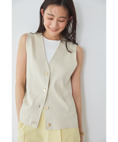 ベスト ジレ Vネックニットジレ ハンドウォッシュ 無地 レディース