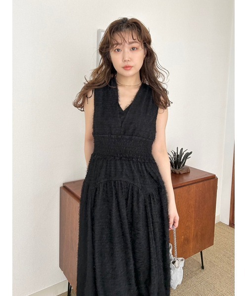 LILY BROWN ワンピース フリンジジャガードシャーリング
