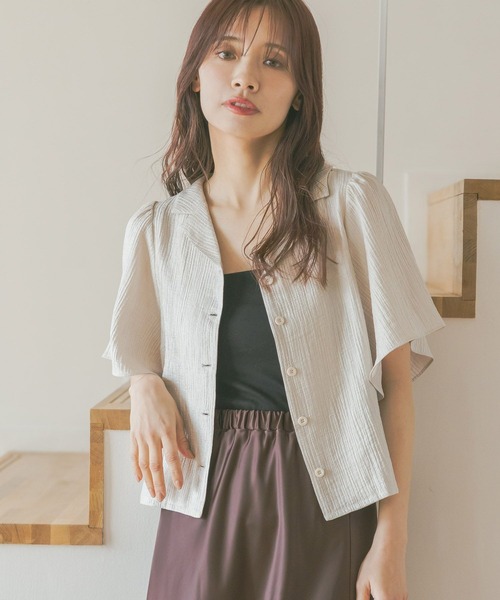 mysty woman ブラウス シャツ 楊柳オープンカラーシャツ 495792