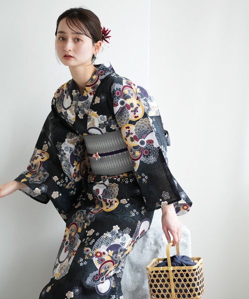 浴衣3点セット ニコアンティークオリジナル 国内染色 ニュアンスカラーレトロ* utatane（ウタタネ）の「選べる浴衣3点セット ニコアンティーク