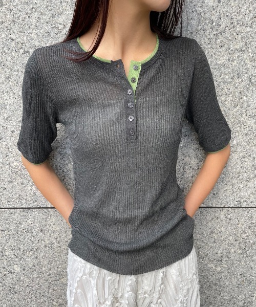 トップス aayako8753 AIC. シアーリブヘンリーネックトップス レディース : ZOZOTOWN Yahoo