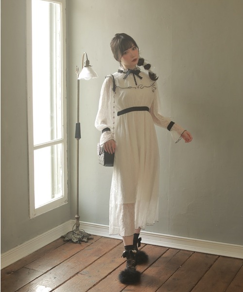 スワンキス Swankiss 厚底 レース レースアップ ホワイト 白 ゆめかわ Swankiss（スワンキス）の「EK elegant tweed O/P（ワンピース