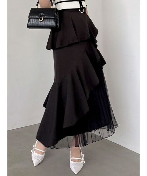新品未使用タグあり　MACHATT アシメフリルスカート　黒 ○ラスト1点○アシンメトリーフリルスカート | Sheglit MiDiom online s