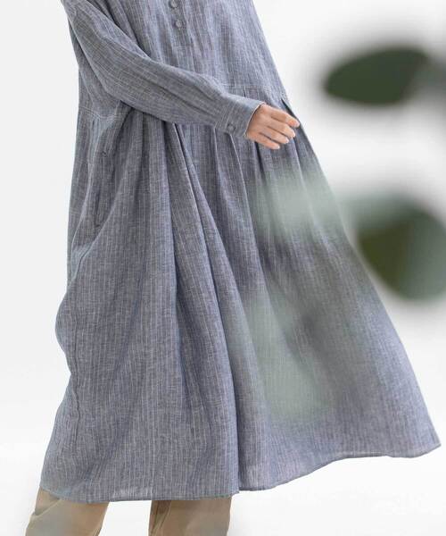 nop de nod（ノップドゥノッド） ワンピース リネンバンドカラーシャツ