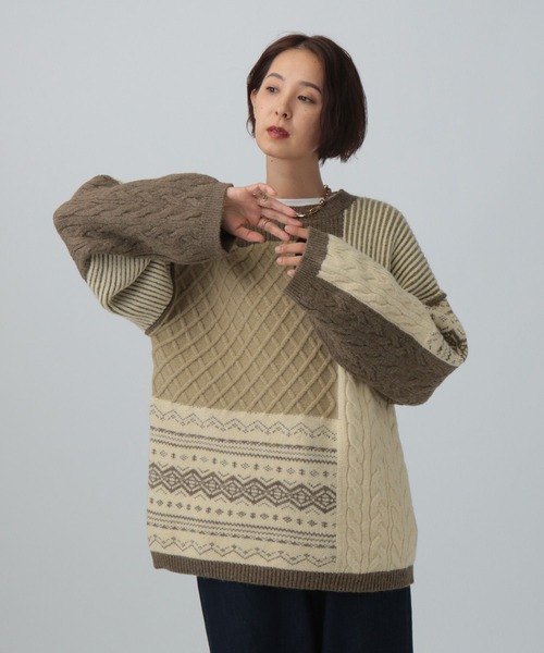 LEPSIM（レプシィム） ニット セーター 5ゲージパッチワークプル