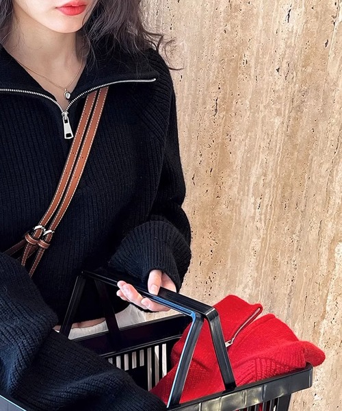 meJane（ミージェーン） ニット セーター 2WAY ハーフジップ