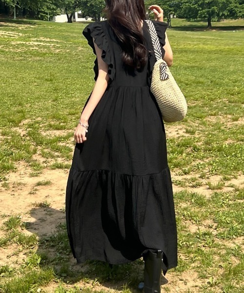 「N.s」 半袖ワンピース FREE ブラック レディース_画像3