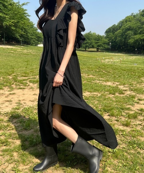 「N.s」 半袖ワンピース FREE ブラック レディース_画像8