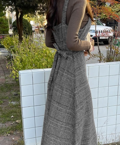 ワンピース バックリボンチェック柄ロングワンピース : ZOZOTOWN Yahoo