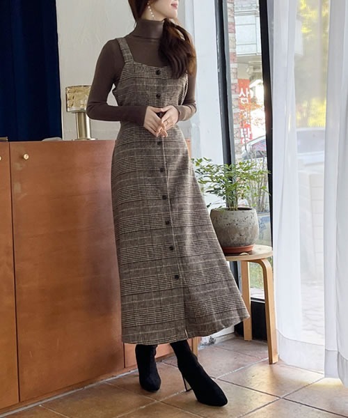 NOMAE チェックバックリボンロングワンピース グレー チェックバック