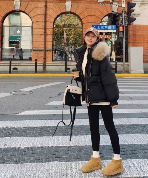 FAVORITO ブルゾン アウター ファーフード付きコート レディース