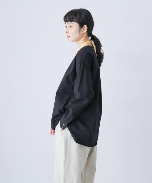 かぐれ ブラウス シャツ コットンクルーネックプルオーバーシャツ