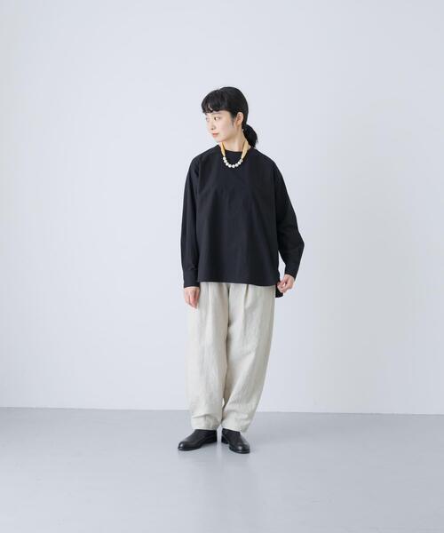 かぐれ ブラウス シャツ コットンクルーネックプルオーバーシャツ