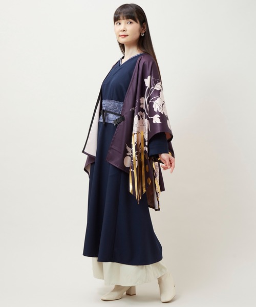 【着物・羽織・帯3点セット】ワモノヤカヤ　牡丹 羽織 牡丹 着物風 両サイドポケット付 カヤ アミナコレクション 和装