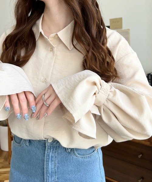 「moment+」 長袖ブラウス L ライトベージュ レディースの画像3