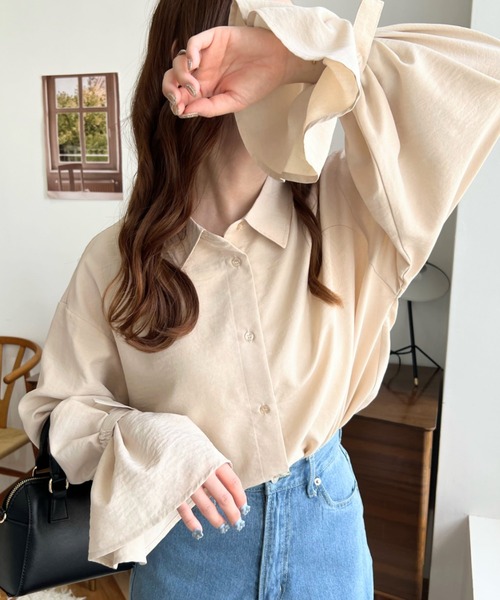 「moment+」 長袖ブラウス L ライトベージュ レディースの画像4