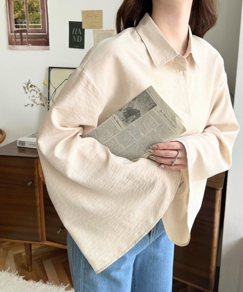 「moment+」 長袖ブラウス L ライトベージュ レディースの画像6