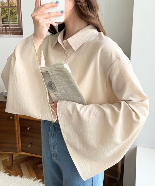 「moment+」 長袖ブラウス L ライトベージュ レディースの画像7