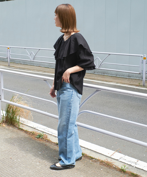 「B.C STOCK」 「Simplicite」長袖ブラウス FREE ブラック レディース_画像2