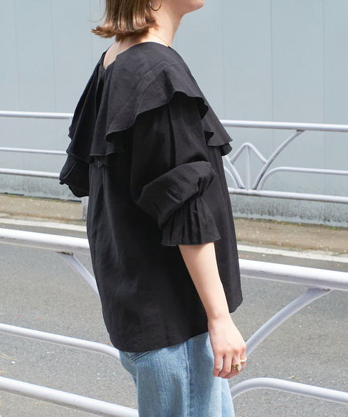 「B.C STOCK」 「Simplicite」長袖ブラウス FREE ブラック レディース_画像4