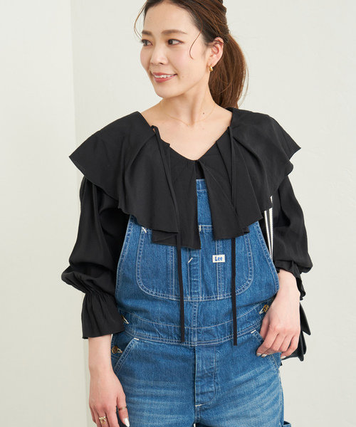 「B.C STOCK」 「Simplicite」長袖ブラウス FREE ブラック レディース_画像6