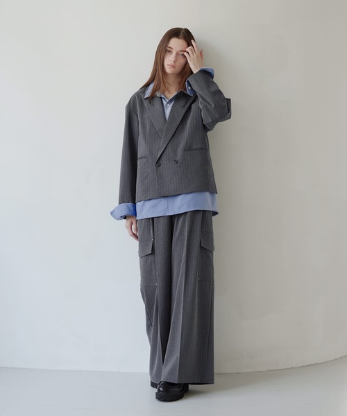 SOCCE ジャケット テーラードジャケット ウールライクピンストライプ