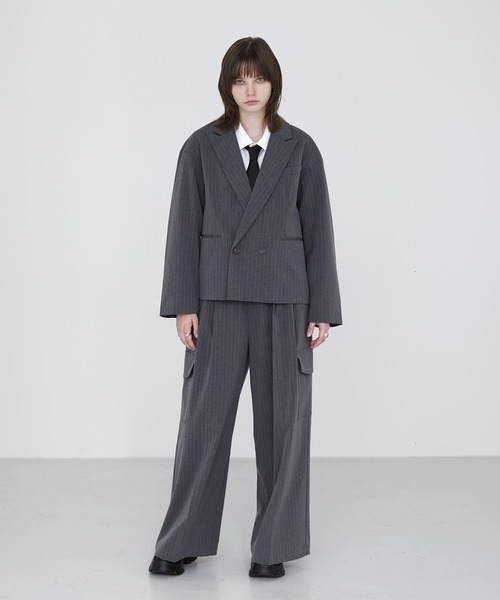 【D&G】テーラードジャケット パンツ スーツセットアップ ストライプ裏地ゼブラ SOCCE ジャケット テーラードジャケット ウールライクピンストライプ