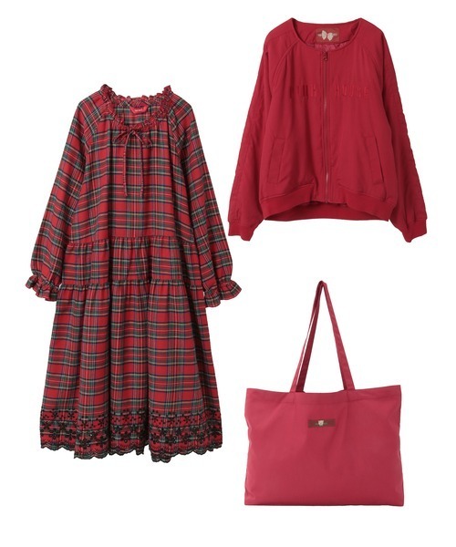 ピンクハウス 2026年 福袋 タータンチェック柄長袖ワンピース 赤 PINK HOUSE（ピンクハウス） セットアップ 2026 PINK HOUSE HAPPY SET