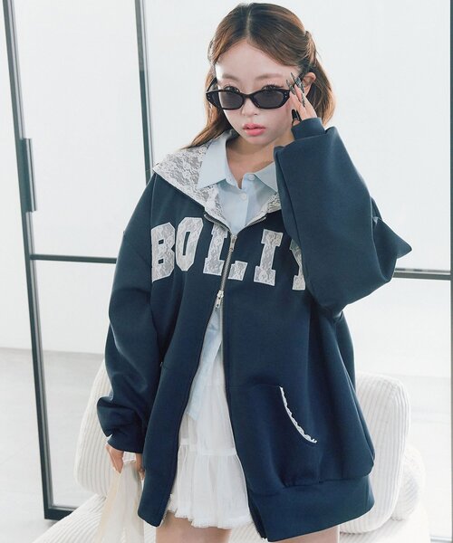 OLIVE des OLIVE（オリーブデオリーブ） パーカー パッチワークロゴZIP