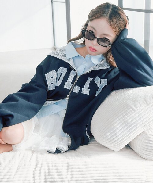 OLIVE des OLIVE（オリーブデオリーブ） パーカー パッチワークロゴZIP