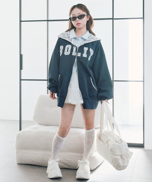 OLIVE des OLIVE（オリーブデオリーブ） パーカー パッチワークロゴZIP