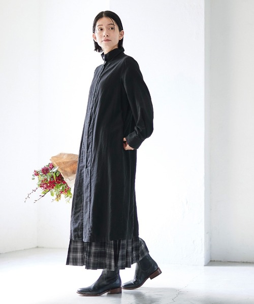 「Sunny clouds」 長袖ワンピース NM ブラック レディース_画像2