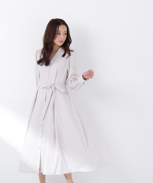 【ANDREA&Co.】ドットベルテッドシャツワンピース/ホワイト NATURAL BEAUTY BASIC（ナチュラルビューティーベーシック） シャツ
