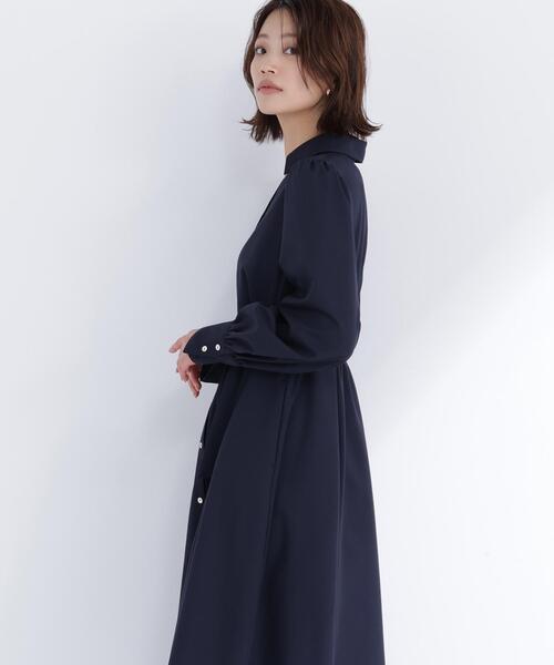美品/アナイ　シャツロングワンピース　リボン　ペチコート　光沢　ネイビー　36 NATURAL BEAUTY BASIC（ナチュラルビューティーベーシック） シャツ
