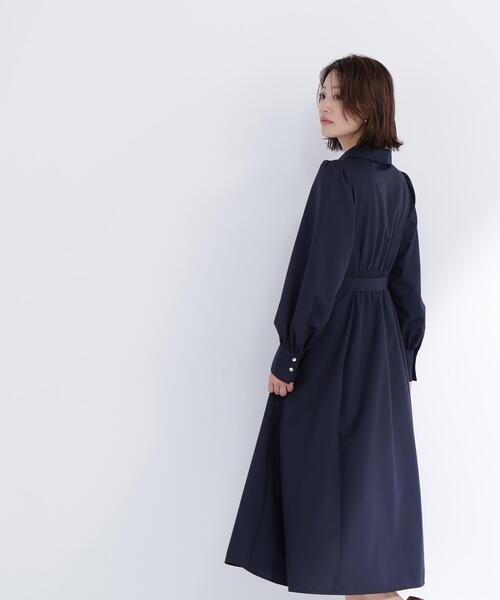 美品/アナイ　シャツロングワンピース　リボン　ペチコート　光沢　ネイビー　36 NATURAL BEAUTY BASIC（ナチュラルビューティーベーシック） シャツ