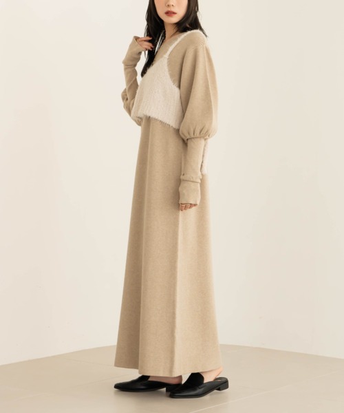 「hinari」 長袖ワンピース SMALL ベージュ レディース_画像2