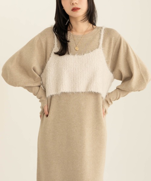 「hinari」 長袖ワンピース SMALL ベージュ レディース_画像4