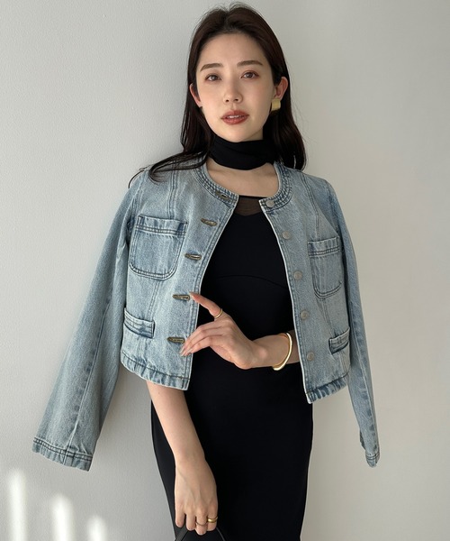 「anuans」 デニムジャケット MEDIUM ネイビー レディースの画像