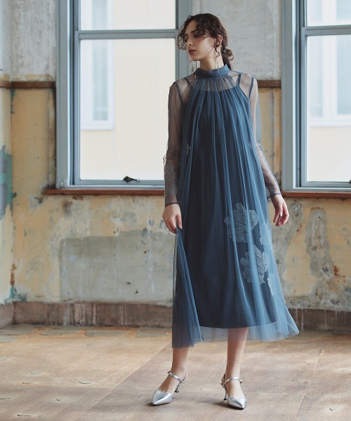 ドレス アシメ刺繍使い2WAYリボンデザインチュールワンピースドレス「Callarus」_9