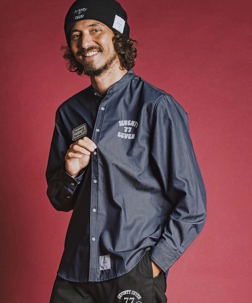 seventy seven シャツ ms6597- denim style band collar L-S shirt