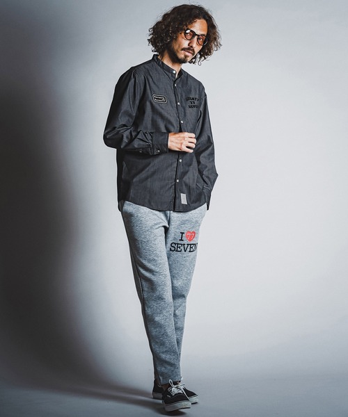 seventy seven シャツ ms6597- denim style band collar L-S shirt
