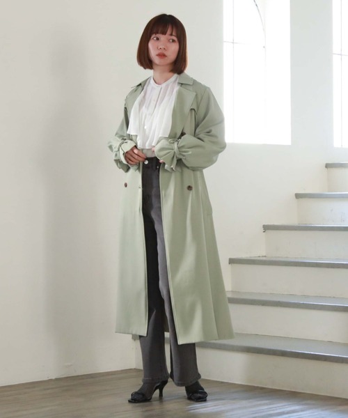 「archives」 トレンチコート MEDIUM ブルーグレー レディース_画像3