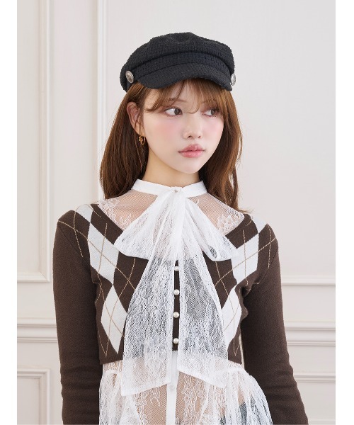 Darich ダーリッチ　レースレイヤードアーガイルニットトップス Darich（ダーリッチ） ニット セーター レースレイヤードアーガイル