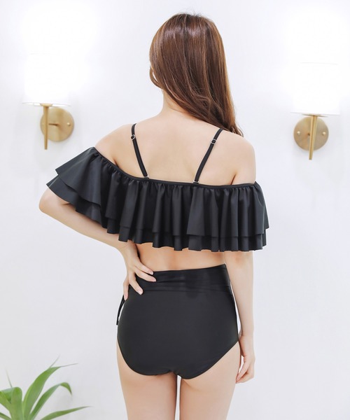 Lace Ladies 水着 オフショルダー ハイウエストショーツビキニ
